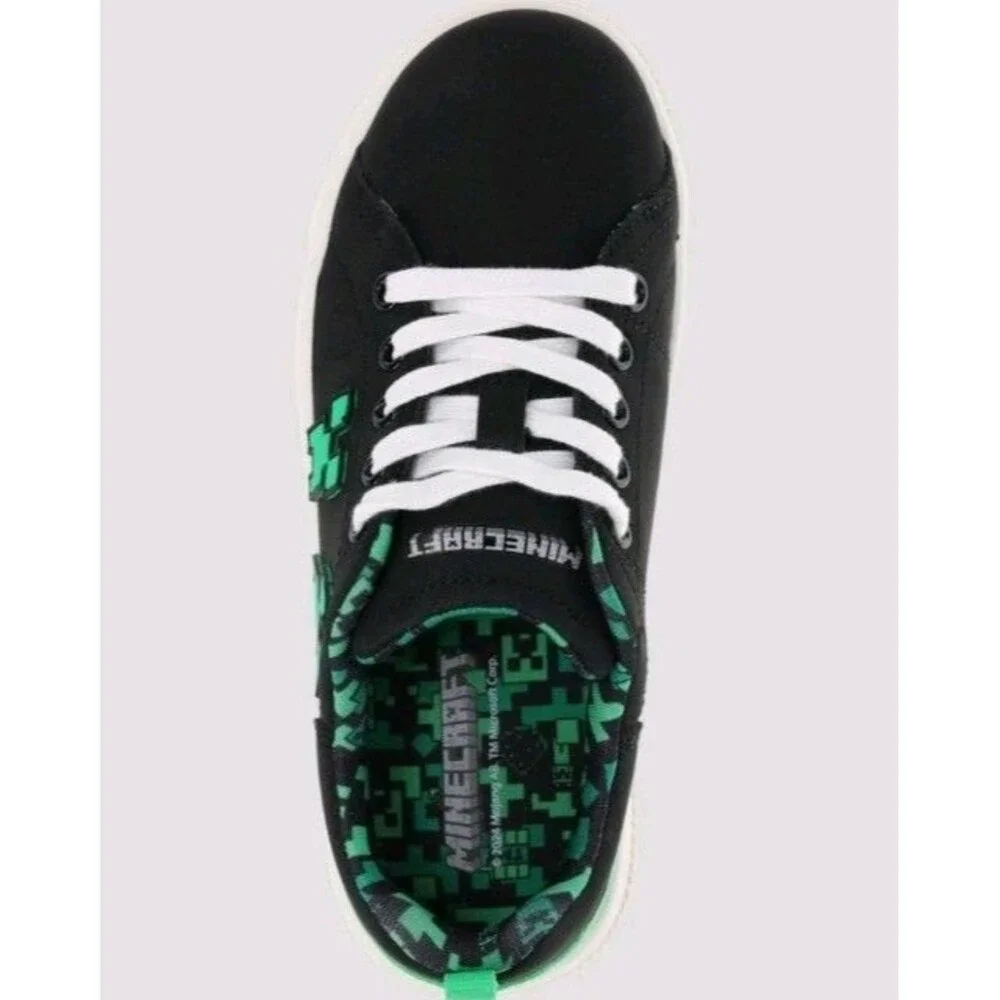 Kids' Minecraft Court Shoes Youth Black And Green Creeper Low Top Sneaker Size 1 - Picture 2 of 5